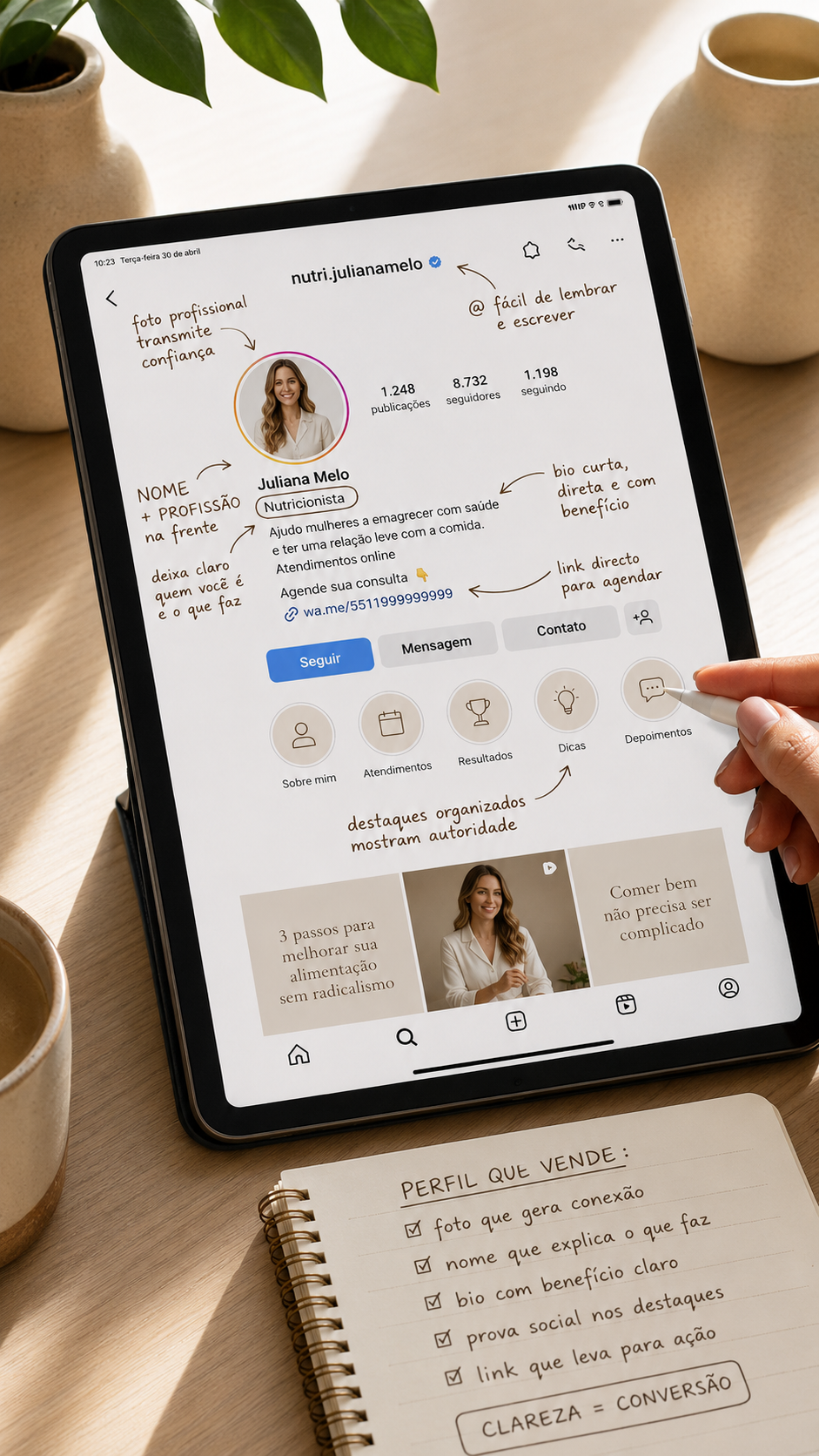 Tablet com diagnóstico do perfil